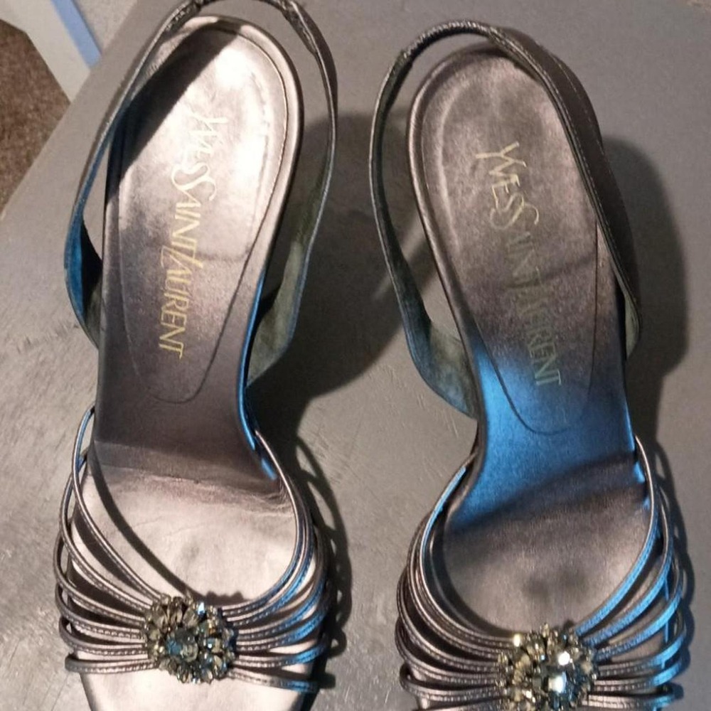 Vintage Yves Saint Laurent Metallic Strappy Crystal Slingback Heels 6.5M - Picture 8 of 8